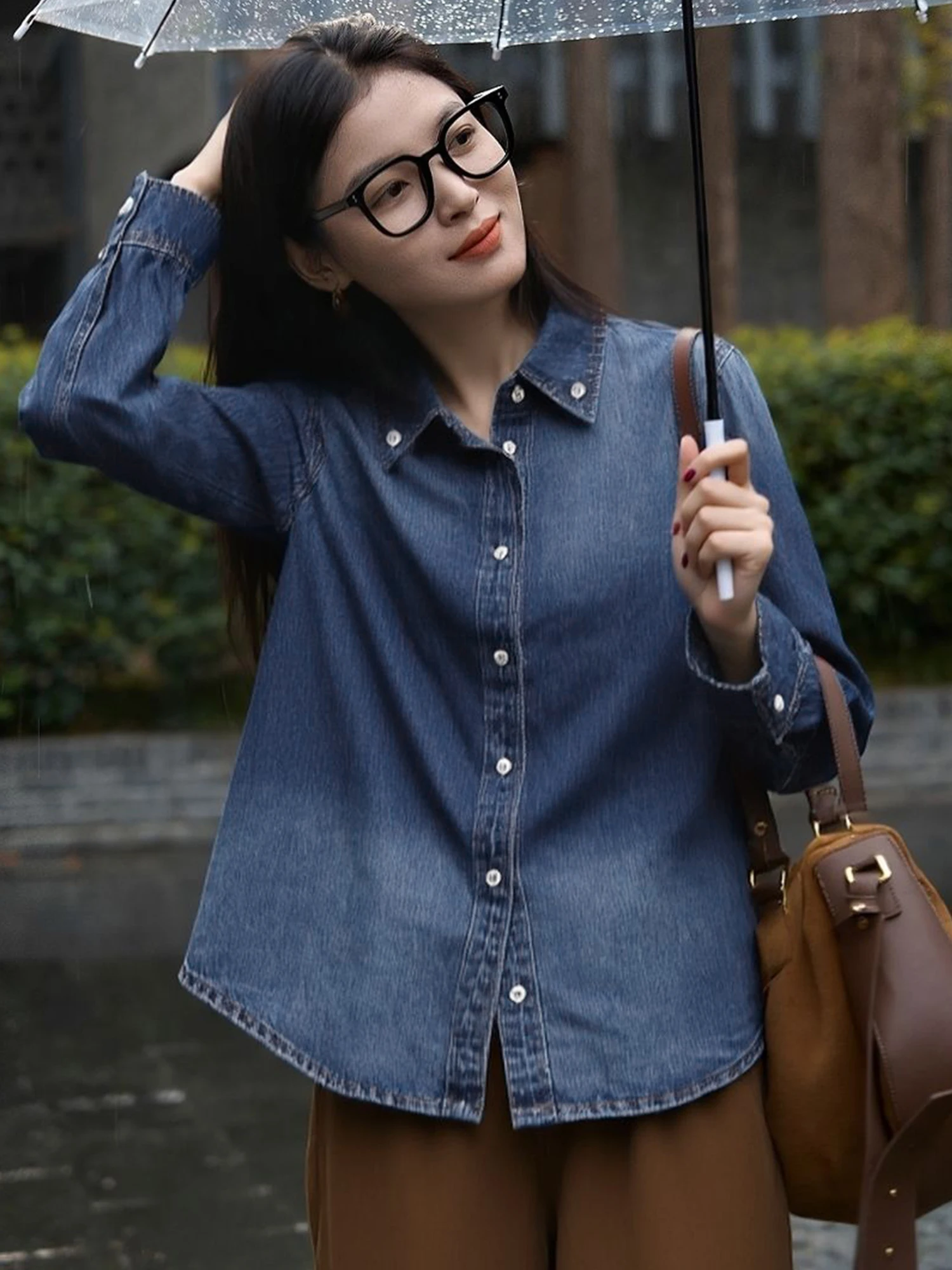 

Loose Casual Cotton Denim irt Women's Long Sve Top Breathable Comfortable Faionable Autumn New Sle Collar