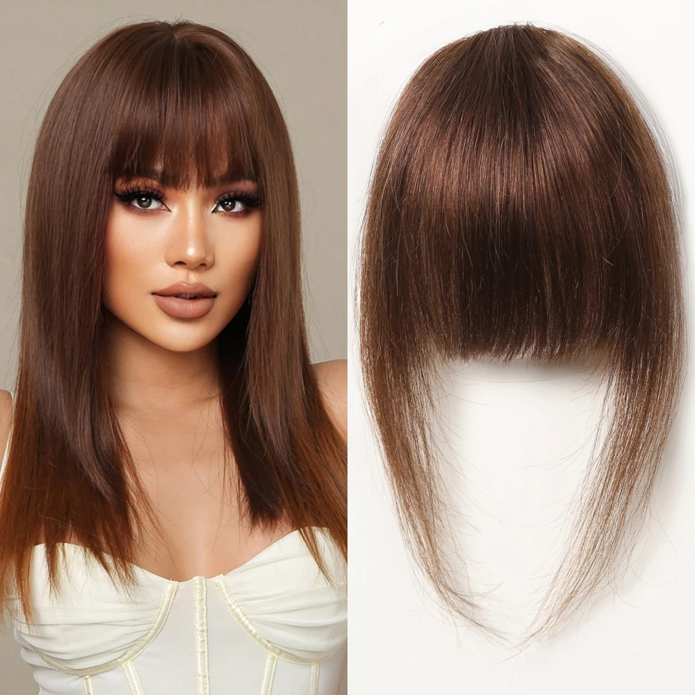 

Заколка из 100% человеческих волос на челке, 100% наращивание человеческих волос, коричневая накладная челка, бахрома с висками для женщин на каждый день