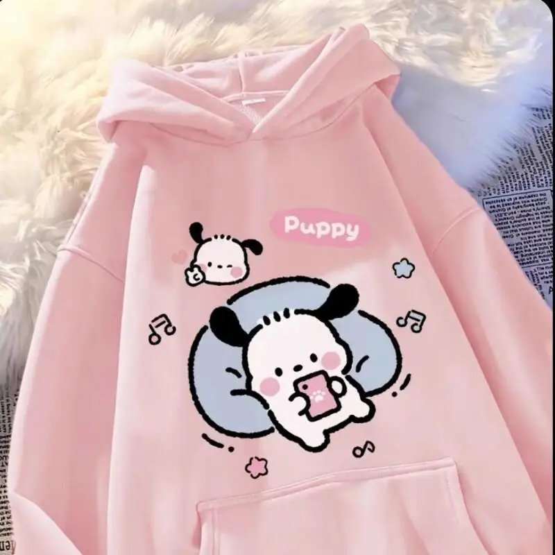 

Толстовка Sanrio Pochacco из флиса Silver Fox, мультяшный дизайн, корейский стиль, женская, универсальная, свободного кроя, осенне-зимняя, повседневная, модная.