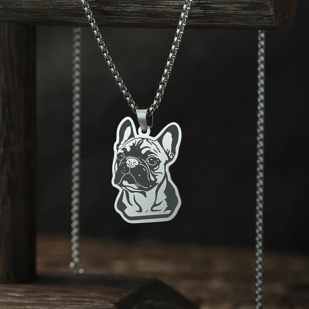 CHENGXUN French Bulldog Cute Pendant Necklace Stainless Steel Animal Necklaces for Women Men Birthday Party Gift