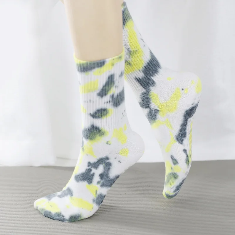 Yoga Socks Women Tie-dye Cotton Silicone Non-slip Pilates Grip Crew Socks