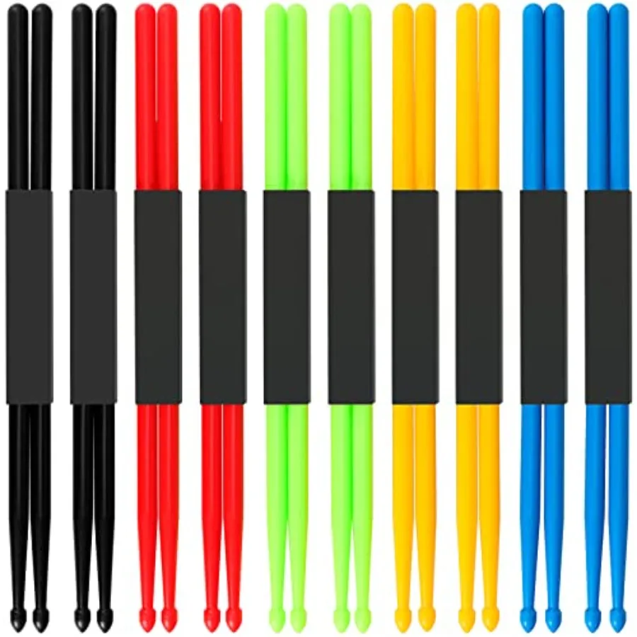 

10 Pairs 5A Nylon Drum Sticks Non-slip Plastic Exercise Drum Sticks Multi Color for Instrument Percussion Practice Performance