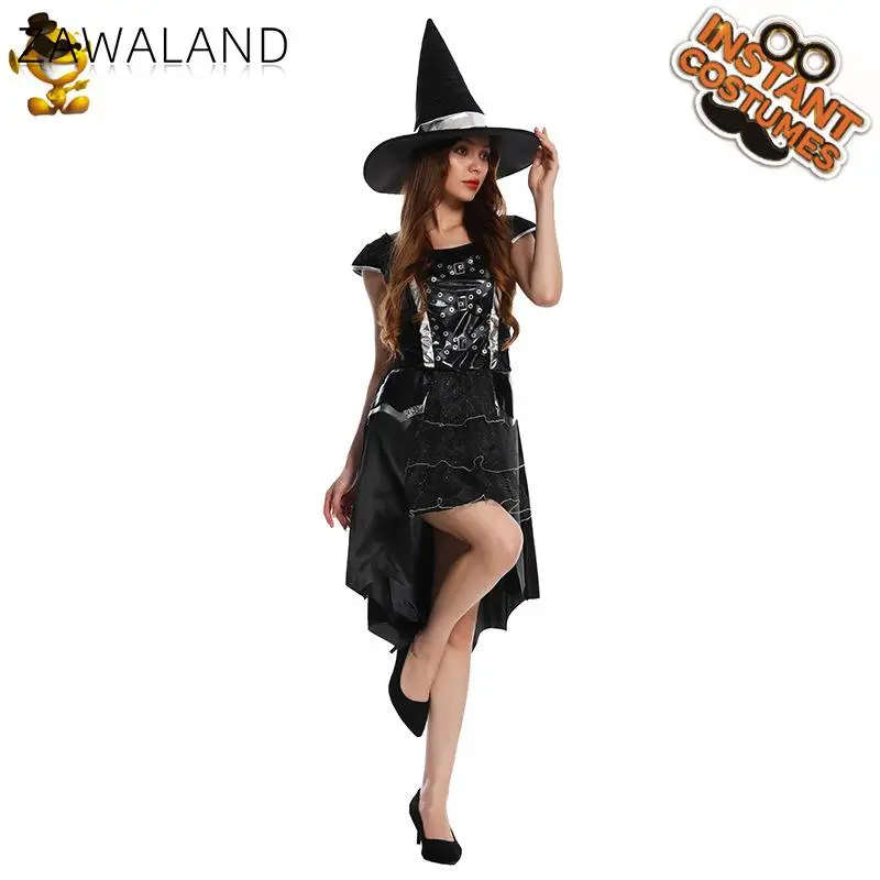 Zawaland Holiday Party Cosplay Black Witch Costume Women Fashion Flounce Dress Suit Female Funny Stage Costume Clothes Clothing