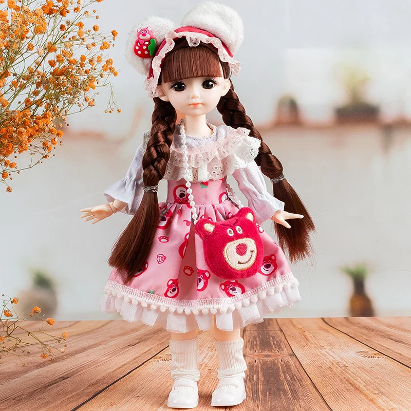 30CM BJD Hinged Doll and Skirt Set 3D Simulation Eye Multi Joint Mobile Plaything Girl DIY Dressing Toy Children's Birthday Gift