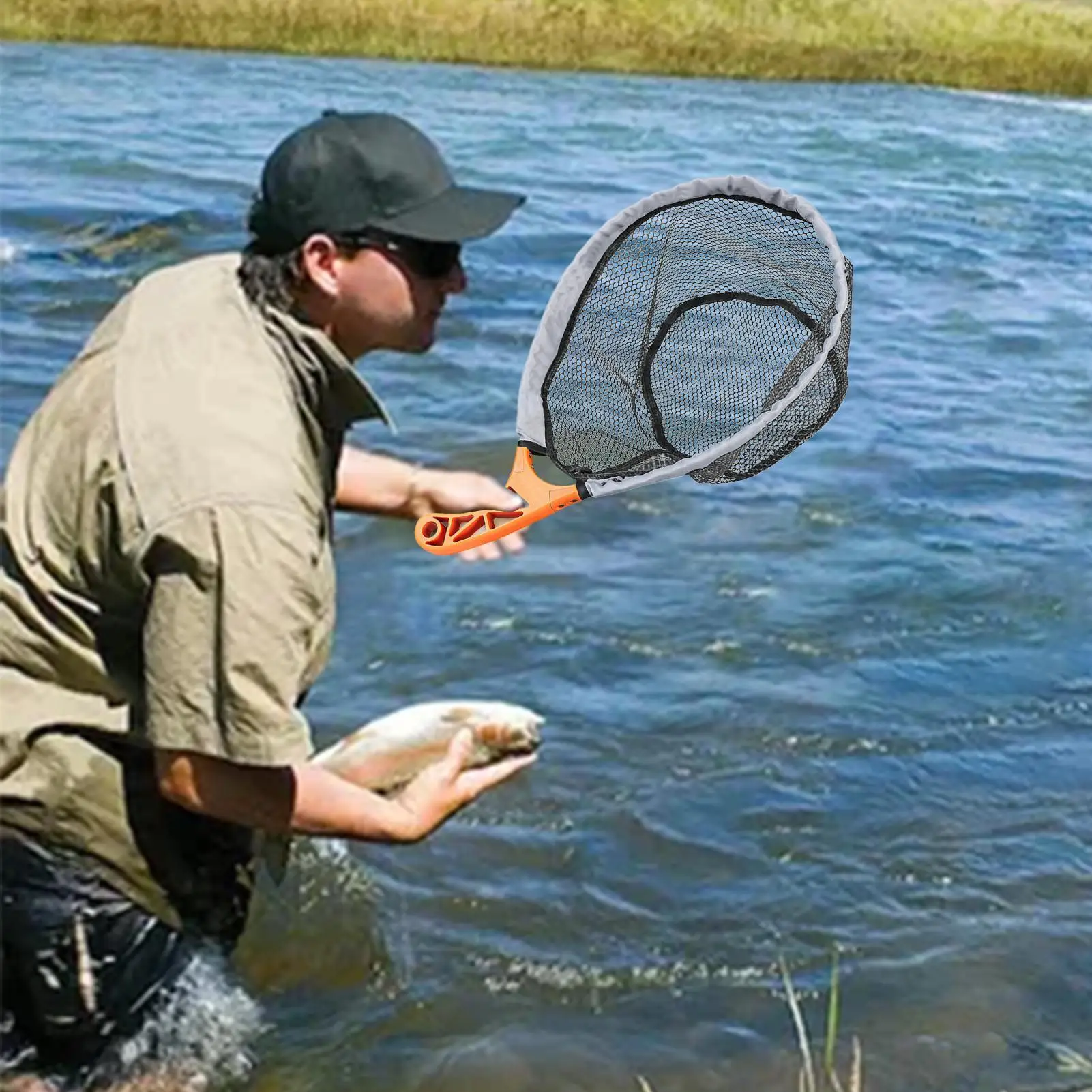 

Fly Fishing Net Foldable Mesh Rubber Coated Fishing Net Mesh Netting For Catching Bass Catfish Salmon Freshwater Lake River