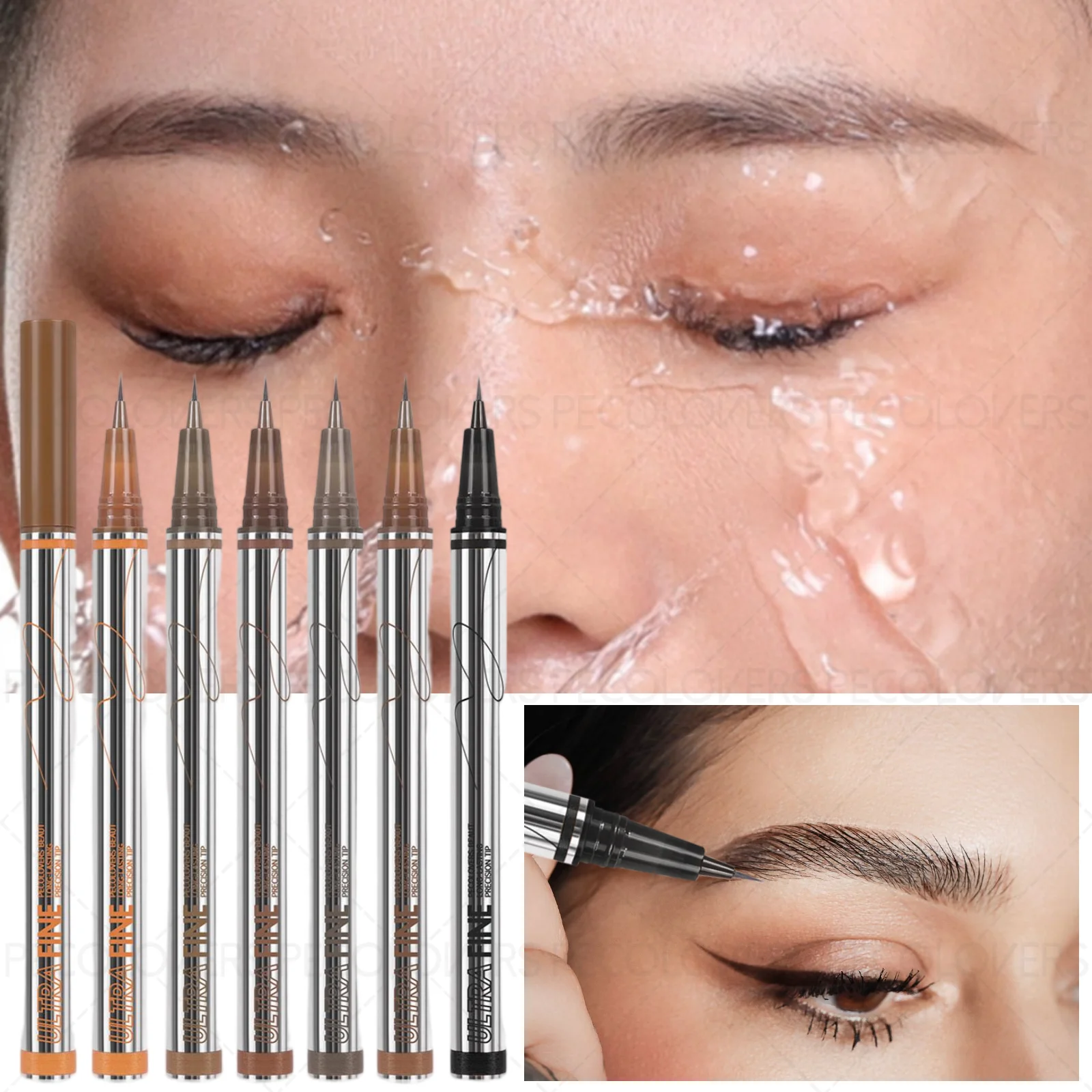 1 szt. Bardzo cienka końcówka pisaka, wodoodporny, łatwy w użyciu dla początkujących, trójwymiarowe, wyraziste brwi, wielofunkcyjny eyeliner, kredka do brwi