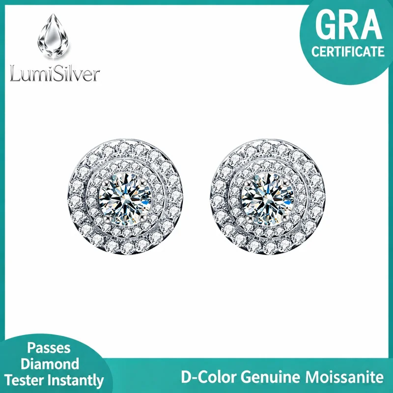 925 Sterling Silver round Full Diamond Stud Earrings Elegant Simple High-Quality Moissanite Jewelry