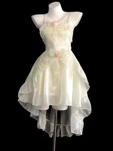 Summer Elegant Ruffles Chic Rose Fairy Dress Women Sweet Korean Style Sleeveless Female Slash Neck Evening Party Princess Dress