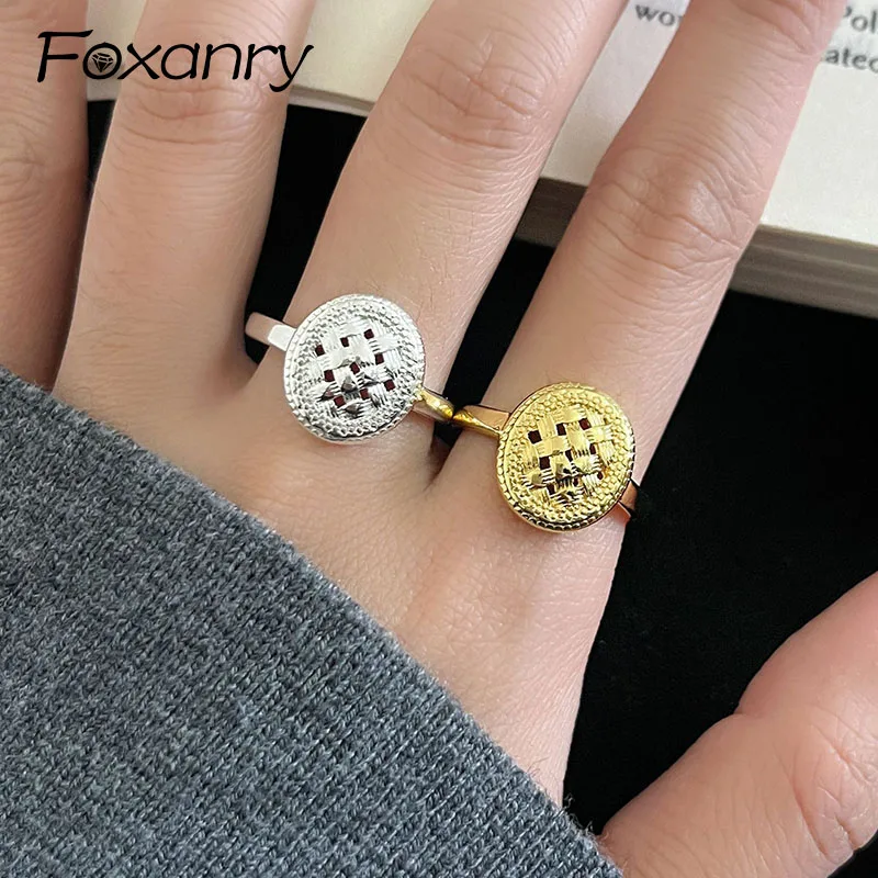Foxanry Hollow Out Weave Round Finger Ring For Women Couples Creative Design Fashion Elegant Simple Unique Birthday Jewelry Gift