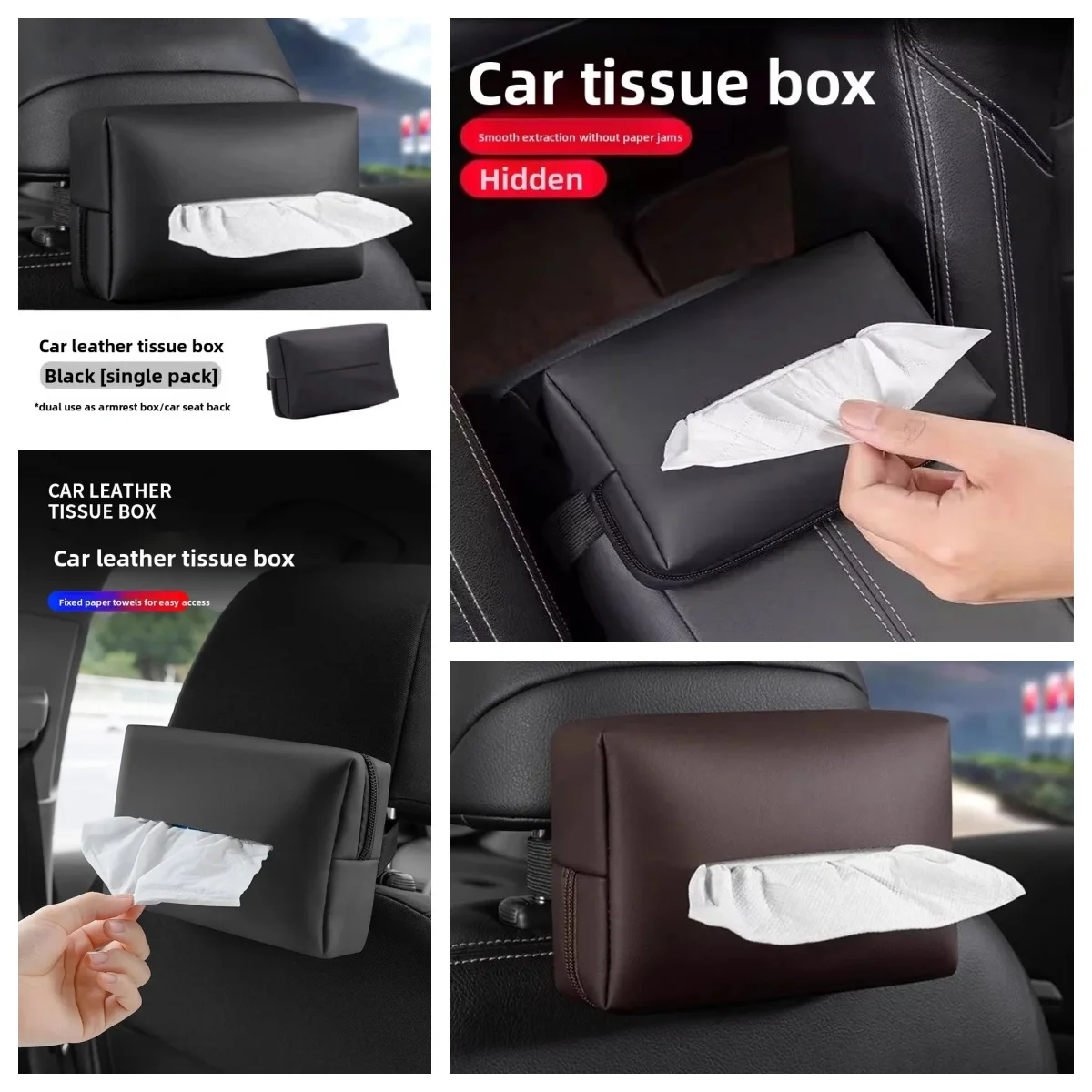 Universal Car Interior PU Leather Tissue Organizer Pouch With Zipper Hangs On Sun Visor Seat Back Armrest Box Auto Napkin Storag