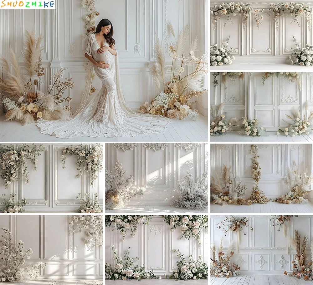 

Mehofond Photography Background White Floral Panel Wall Adult Birthday Wedding Maternity Portrait Decor Backdrop Photo Studio