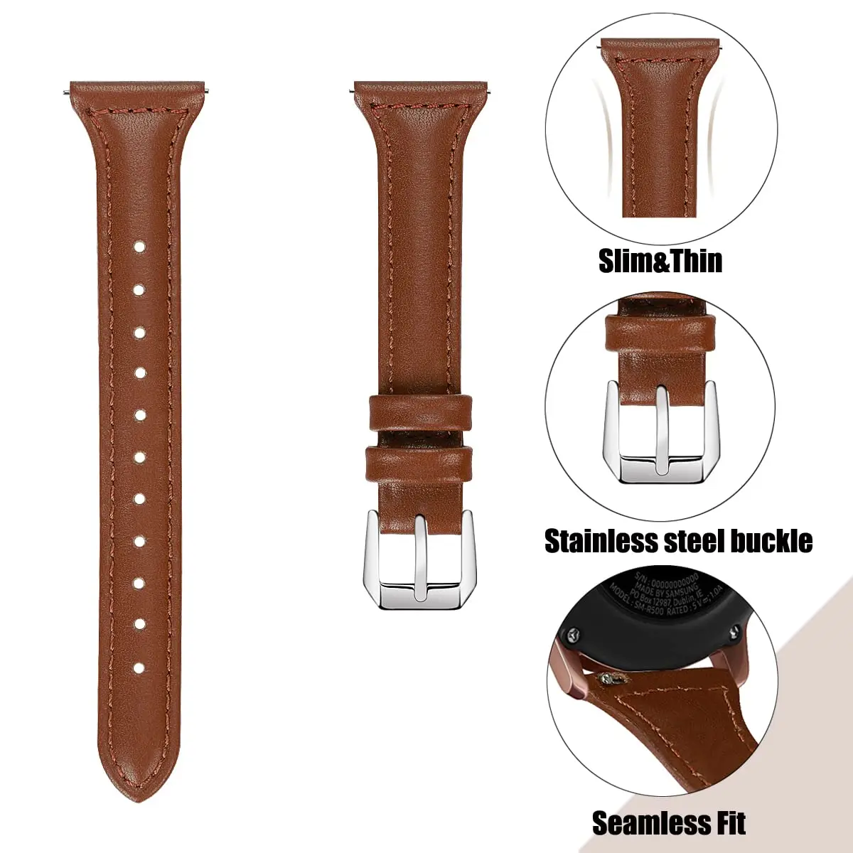 Тонкий кожаный ремешок для часов Samsung Galaxy 6/7/FE/5Pro/4 Classic/Xiaomi watchS4, браслет 20/22 мм, ремешок Redmi Watch 5 Active/Lite