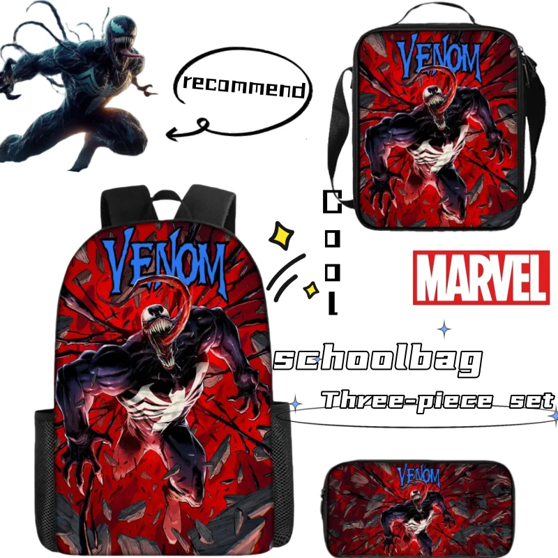 

new Venom Cool Cartoon Creative Fashion High Value Anime Character Student Print Lightweight Waterproof School Bag 3 Piece Gift