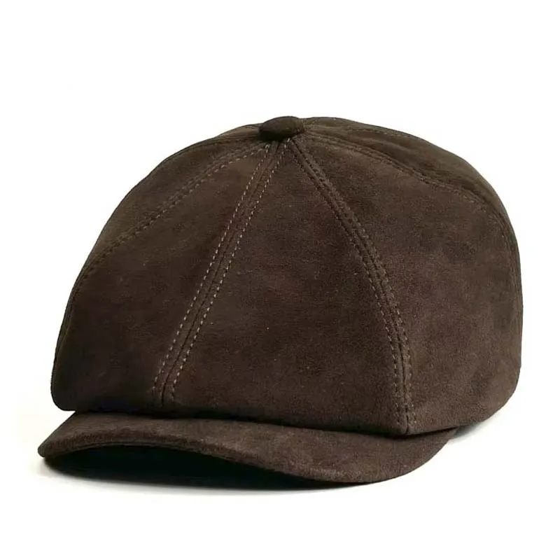 

Новинка 2023 года, весенняя ретро-шляпа Boina из натуральной замши, матовый берет из овчины, восьмиугольная кепка Boina, мужской берет