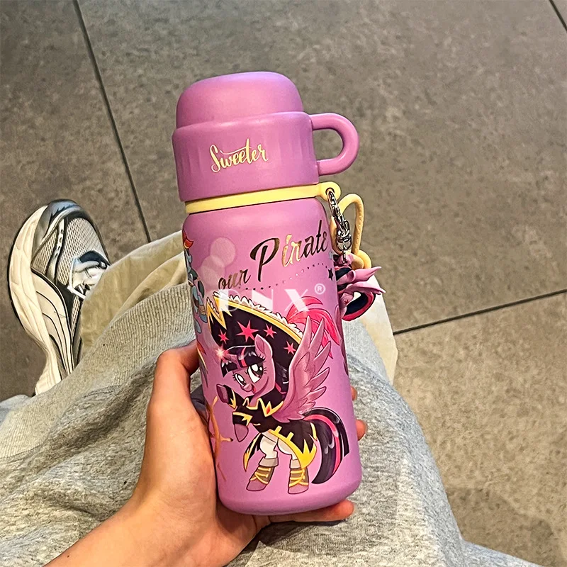 500ml My Little Pony กาต้มน้ำสแตนเลสพกพาขวดน้ำลายการ์ตูนแก้วกันร้อนพร้อมจี้ของขวัญสำหรับนักเรียนถ้วยน้ำร้อน