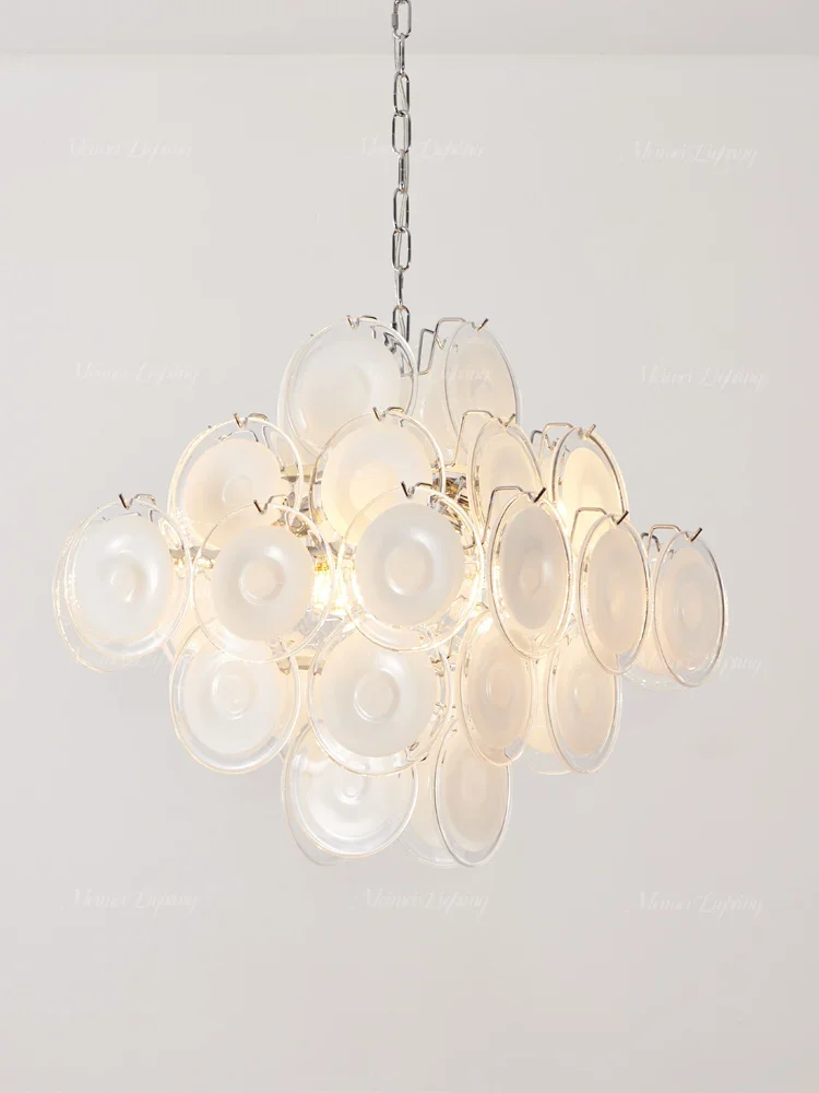 

Italian Murano Iridescent Glass Chandelier French Retro Cream Style for Bedroom Dining Room