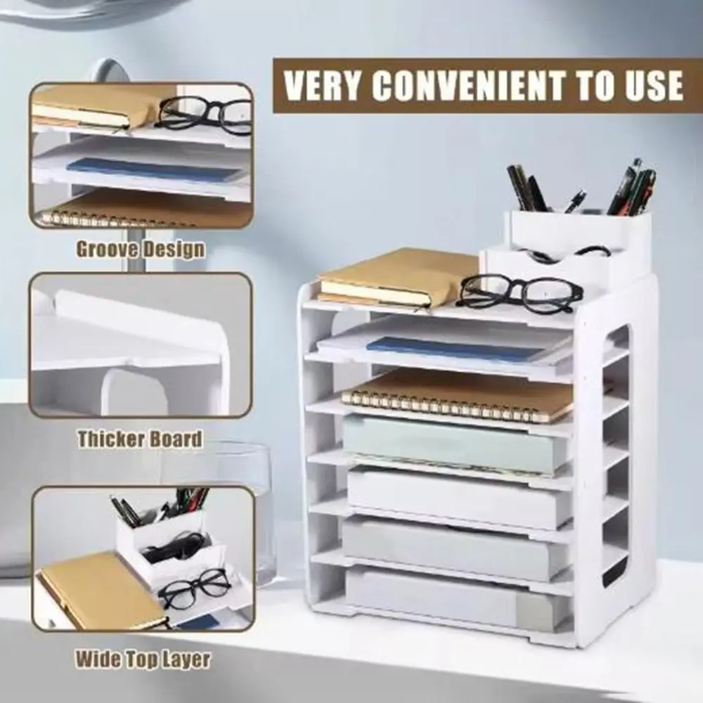 PVC Multi-layer File Storage Rack Large Capacity Space Saving Table File Rack Easy Assembly Desk Top Shelf Accounting Supplies