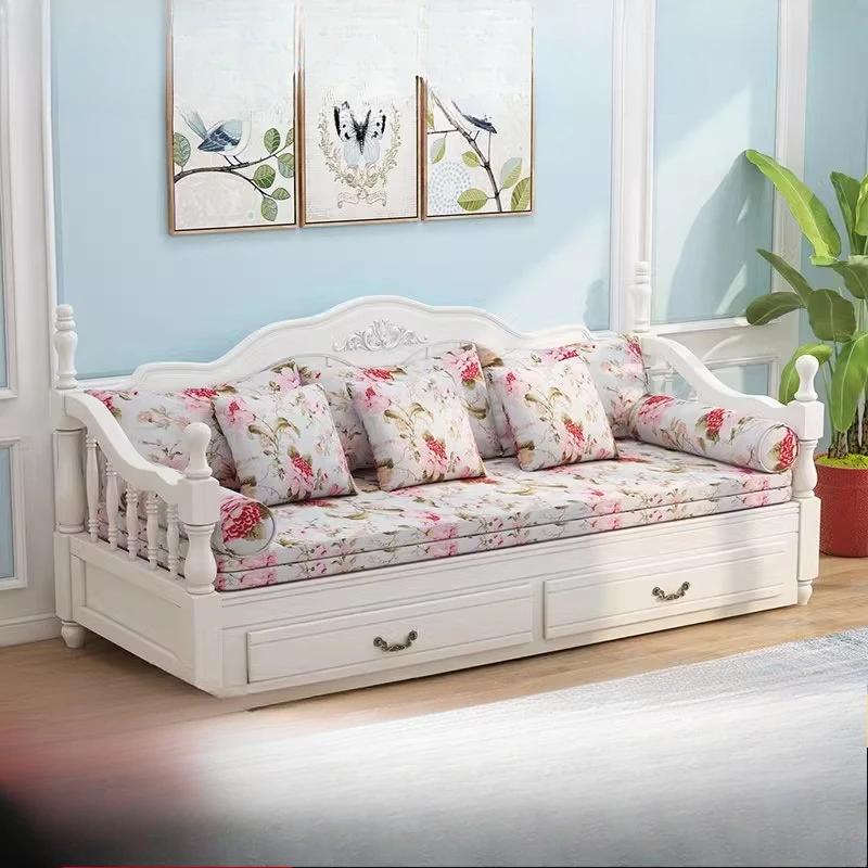 

Solid wood sofa bed foldable double living room multi-functional dual-purpose small apartment Internet celebrity American teles