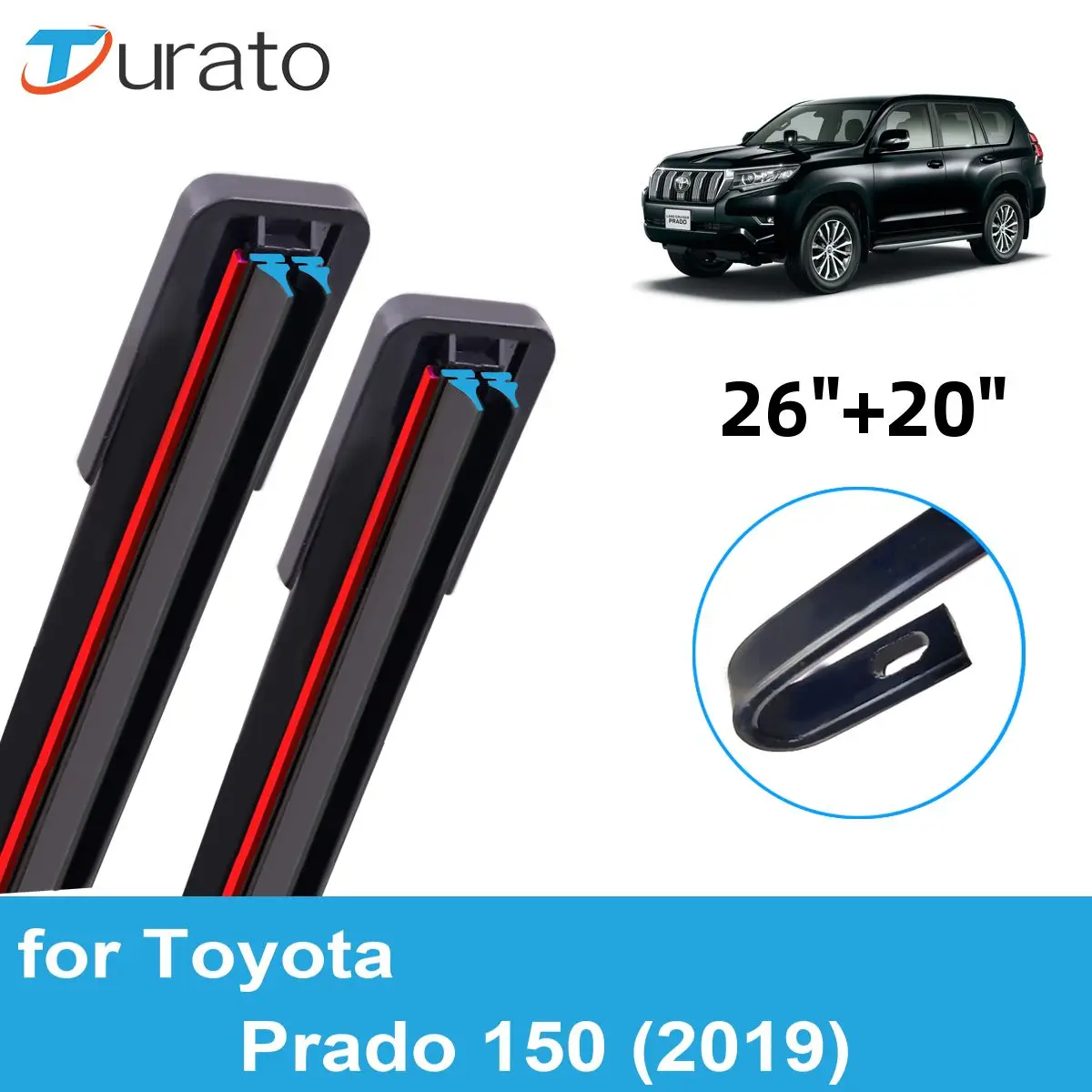 Spazzole tergicristallo per auto 2 pezzi per 2019 Toyota Prado 150 tergicristalli anteriori per parabrezza doppi accessori per auto in gomma