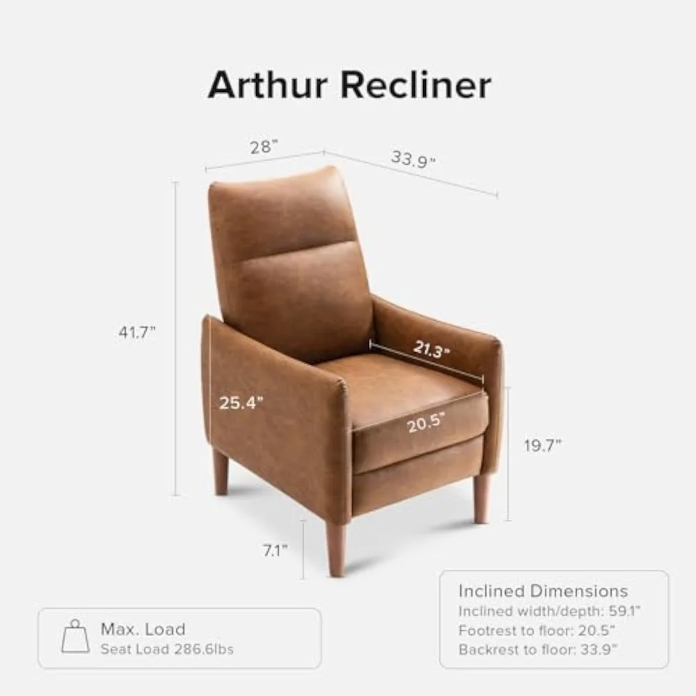 Arthur Recliner Chair with 3 Positions, Accent Armchair, Mid Century Modern Reading Chair, High Back Padded Support Comfy Sleep