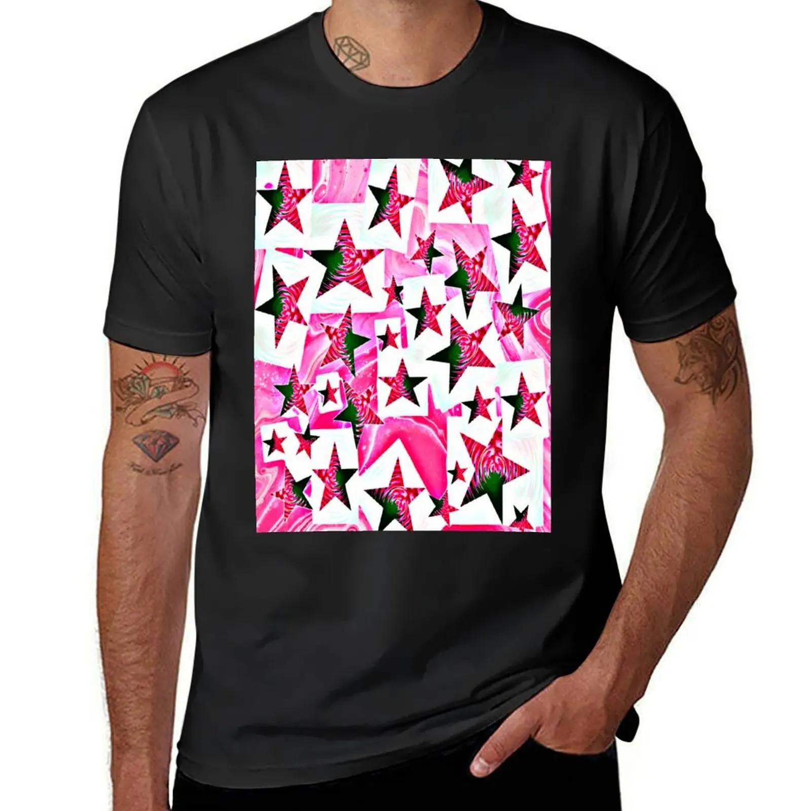 

Watery Star pattern, mixture, pink and green swirl.Digital art. T-Shirt sports fans sweat mens champion t shirts