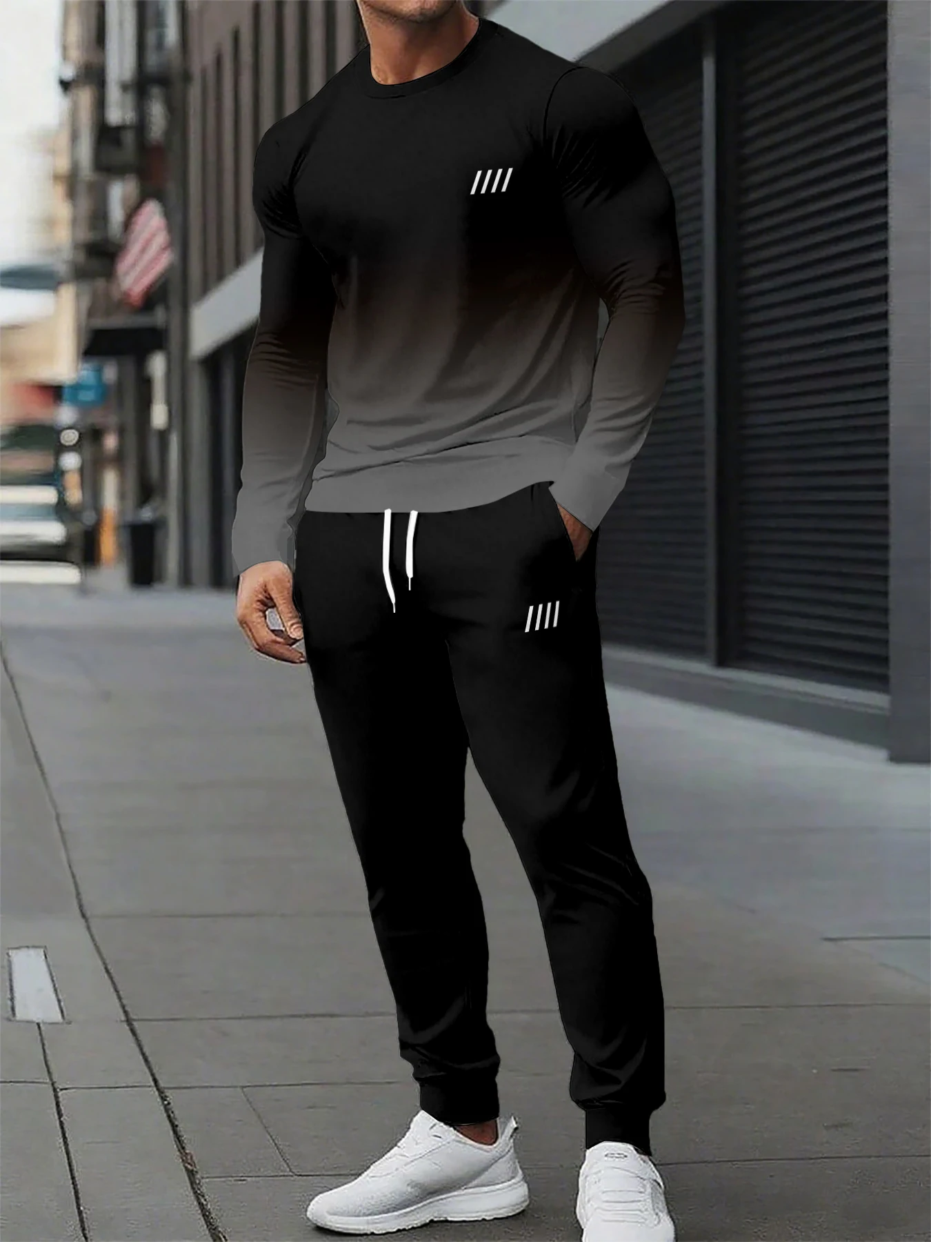 

Autumn and Winter Men Long Sleeved Set Printed Casual Streetwear Comfortable and Breathable Male Clothes Suit Simple Set