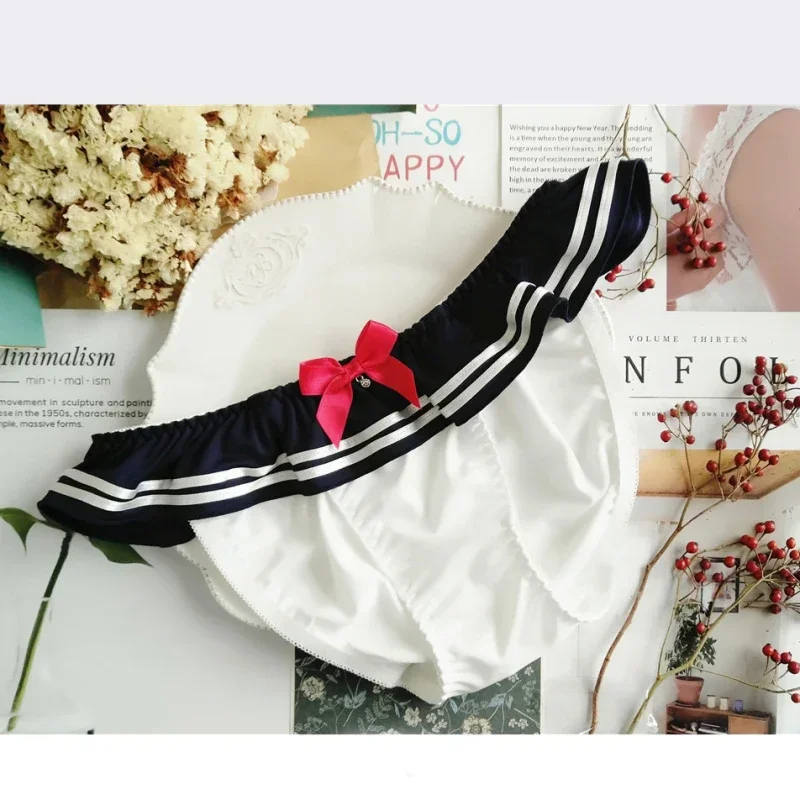 Japanische Marine-Stil Cartoon College Cosplay Milch Seide Unterwäsche Schleife Sexy süße schöne Damenhöschen hohe Elastizität Breifs – Detail 6