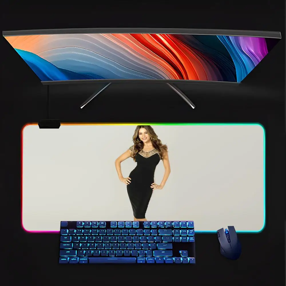 Sofia Vergara  Mouse Pad Keyboard LED RGB Pc Gamer Glowing Rubber mause pad  Cute Cartoon Gaming Computer csgo lol pubg