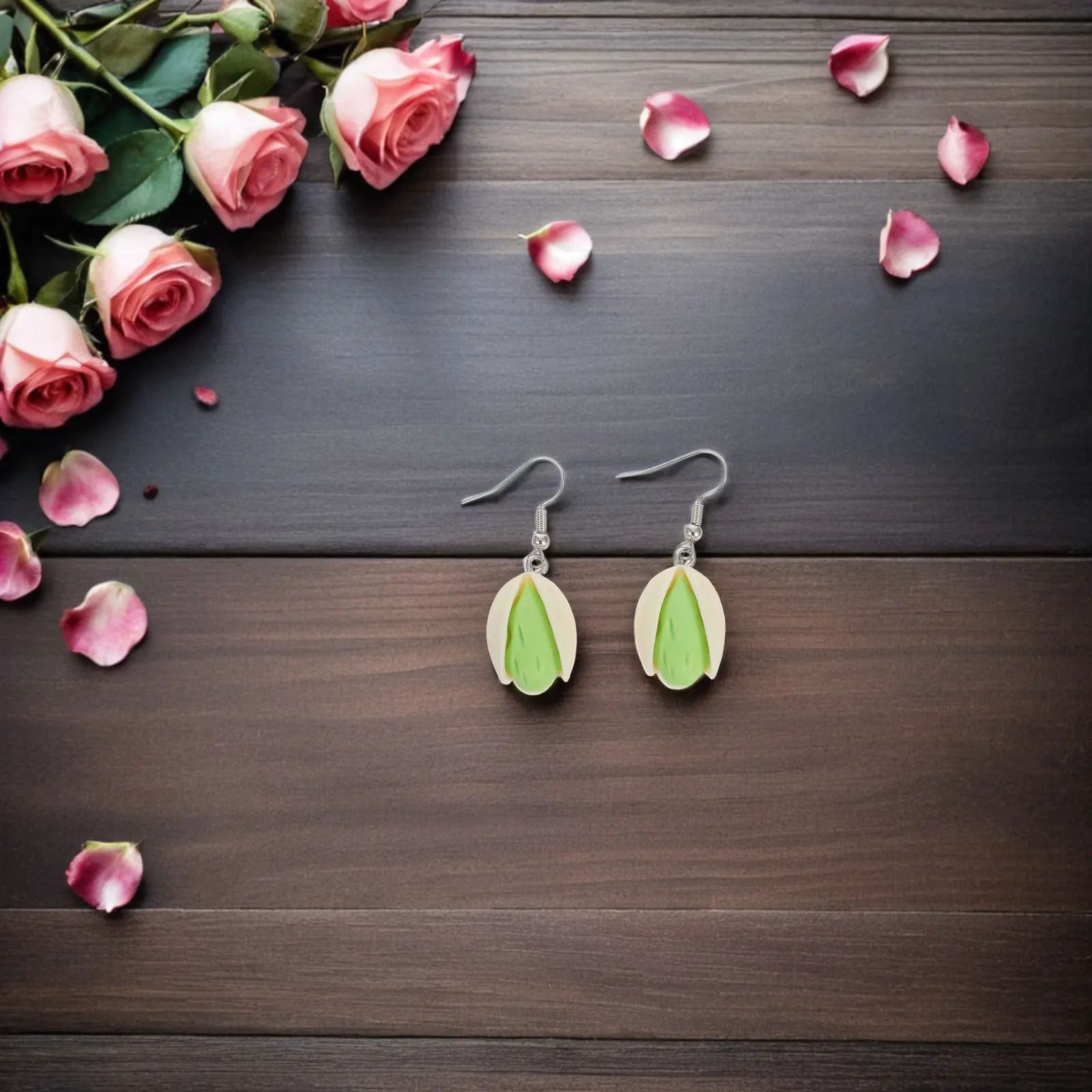 2Pcs Funny Pistachio Resin Earrings Green Nut-Shaped Dangle Drop Jewelry Unique Fashion Accessory for Women Casual Themed Events