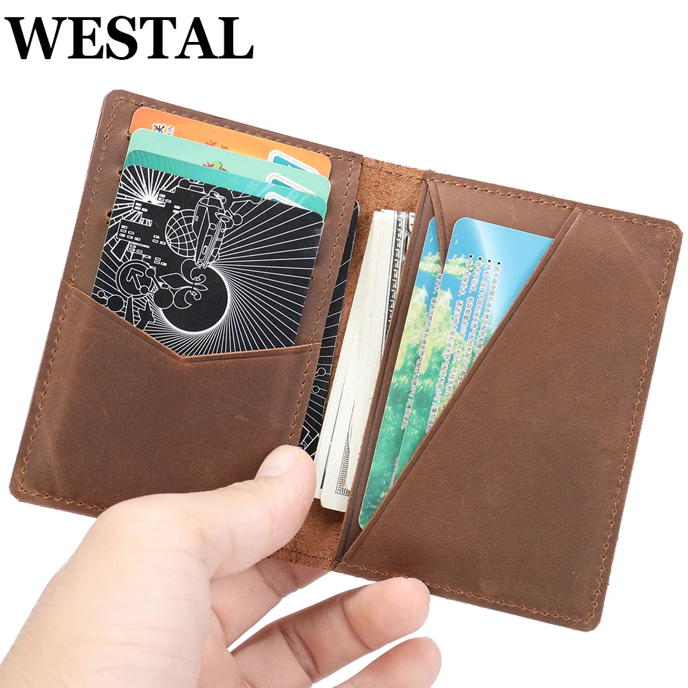 

WESTAL Men Wallet Vintage Genuine Leather Frosted Long Wallets Male Purse ID Card Holder Money Bag Luxury Slim Pouch Hand Clutch