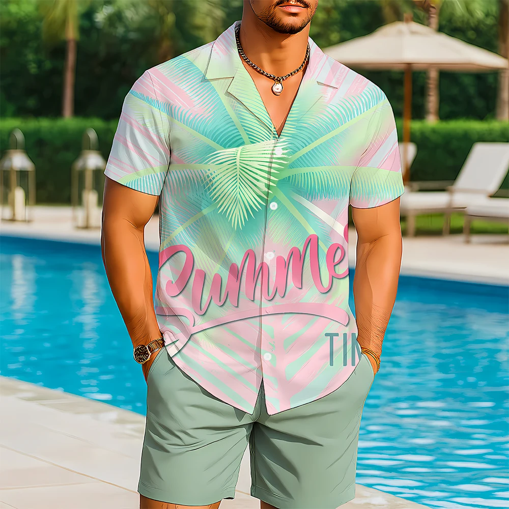 

Beach Holiday Style Hawaiian Shirt Coconut Tree 3D Printing Fashion Lapel Short-sleeved Shirt Daily Party Casual Oversized Tops