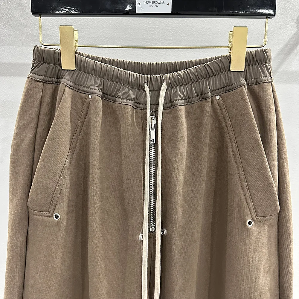 2025 High Street Women's Pink Western-style Drawstring Elastic Waist Splicing Thin and Loose Banana Wide Leg Casual Pants