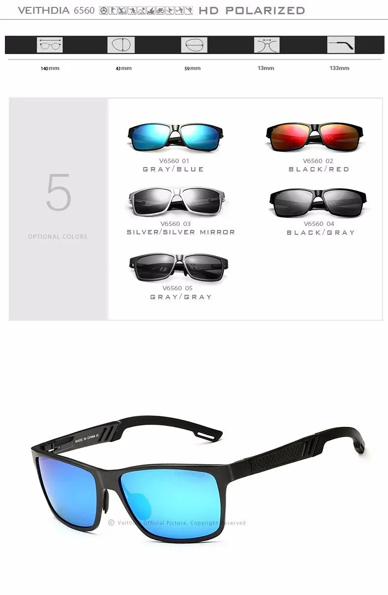 Veithdia Herren Sonnenbrille Aluminium polarisierten Spiegel Sonnenbrille fahren Sport brille Brillen Zubehör für männliche Frau v6560 – Detail 10