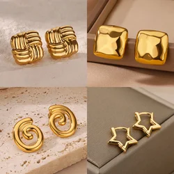 Temperament Square Texture Earring For Women Stainless Steel Gold Color Personality Trend Stud Earring Fashion Jewelry Exquisite