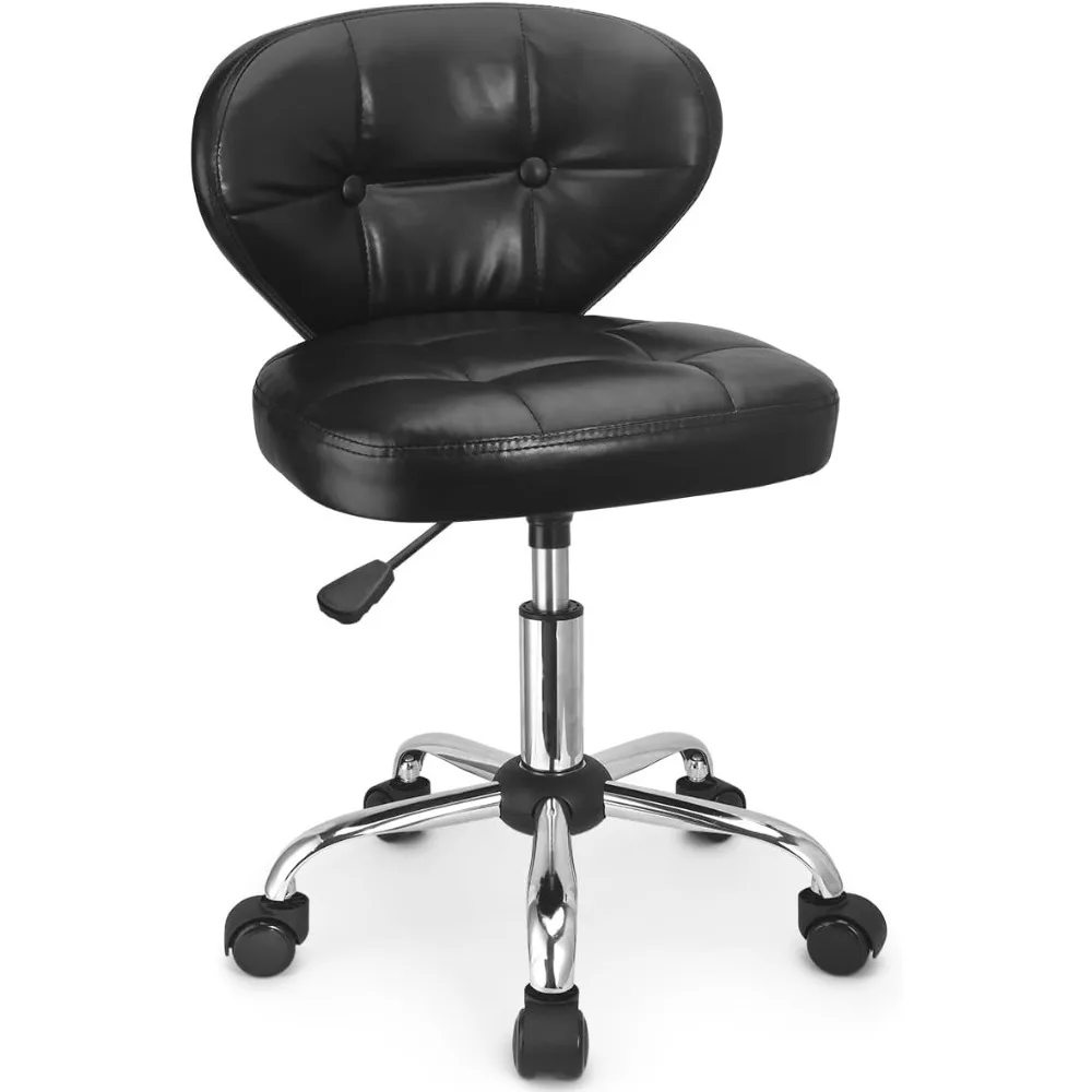 

Home Office Rolling Stool, PU Leather Rolling Chair with Back, Height Adjustable Swivel Work Chair for Salon SPA Massage Tattoo