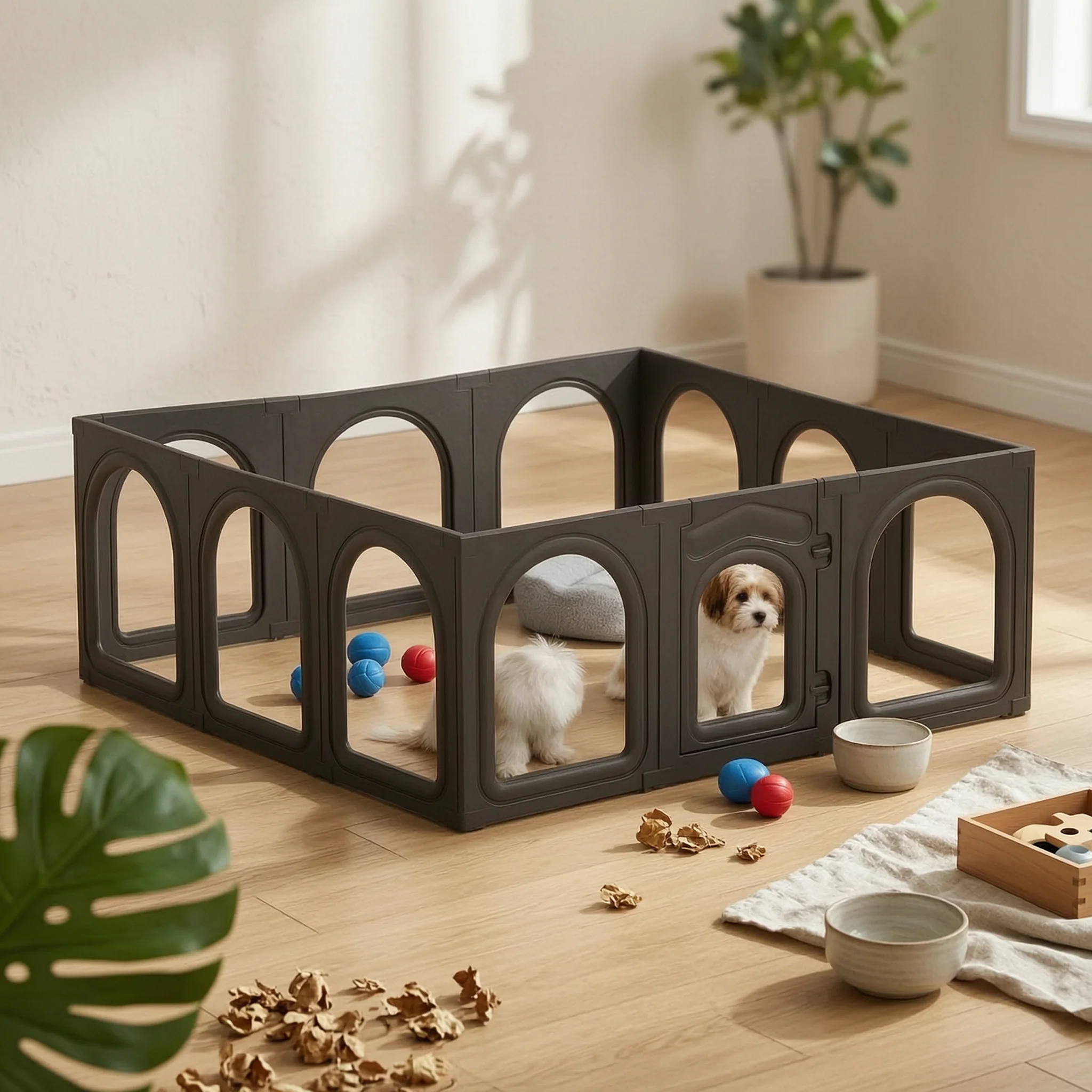 12 Pieces Modular Pet Playpen Freestanding Pet Fence with Door Small Animal Pen Indoor Training Barrier Lightweight