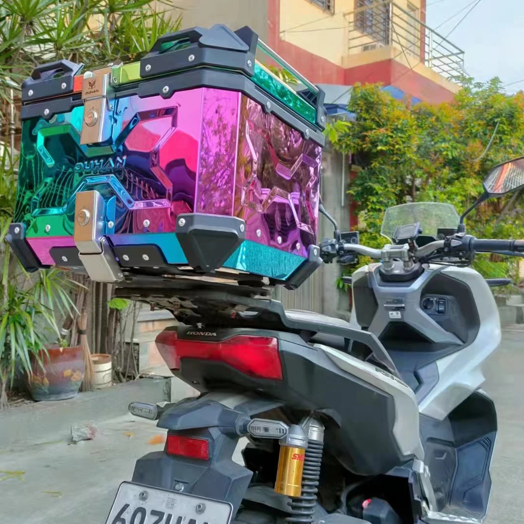 Modifikasi 22L Hitam + Perak F2-MOTO Alu Kotak Ekor Sepeda Motor Kotak Atas Sepeda Motor Casing Atas Moto