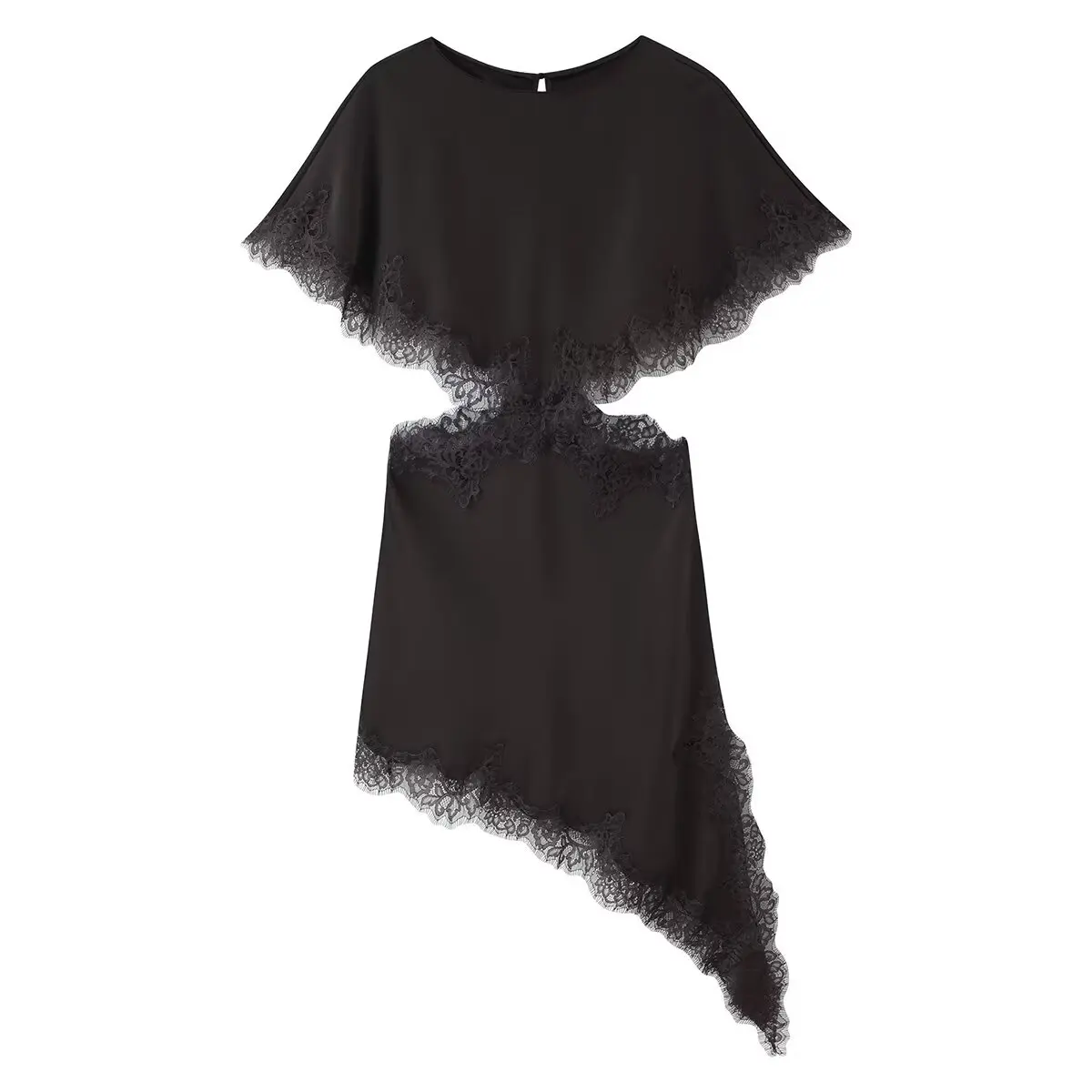 HH Vrouwen Sexy Patchwork Kanten Jurk Holle Taille Asymmetrische Mini Jurken Vrouw Elegante Mode Dame Party Club Avondjurk