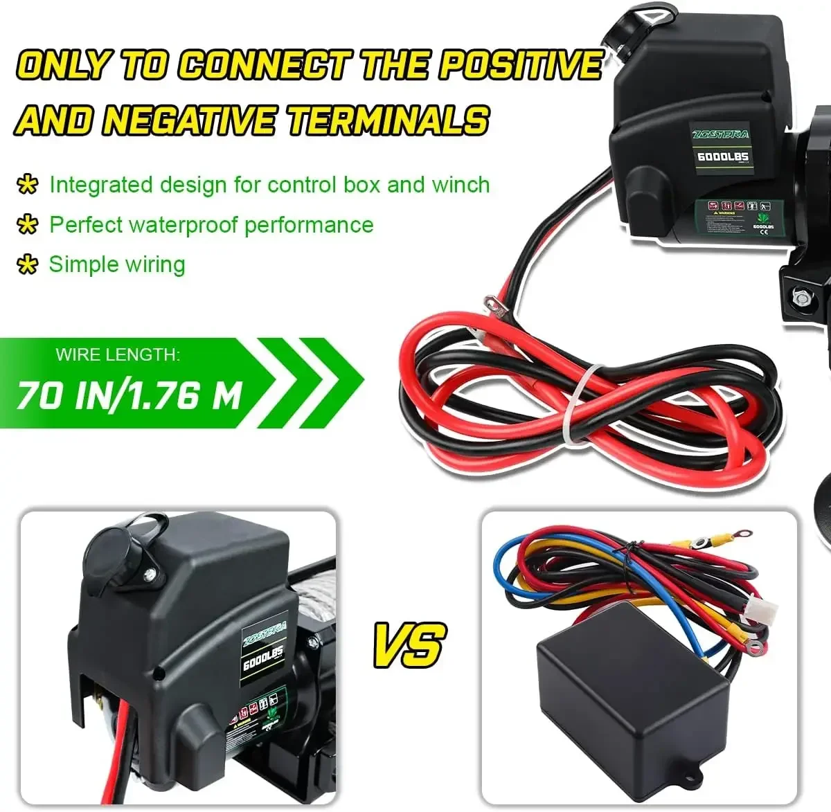 Electric Winch 12v 6000lbs Boat Trailer Winch with Remote Synthetic Rope 1/4 in x 55 ft Hook Wireless Remote Handlebar Switch,