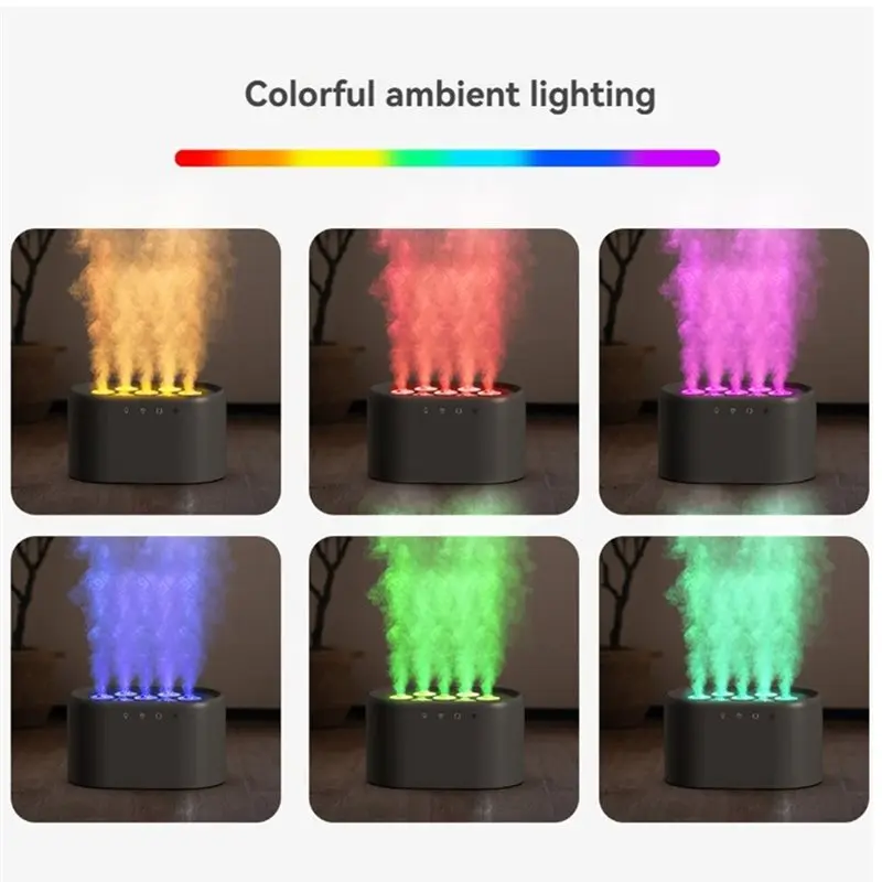 Difusor de chama de controle inteligente, umidificador de streamer de 7 furos com iluminação dinâmica para quarto de mesa