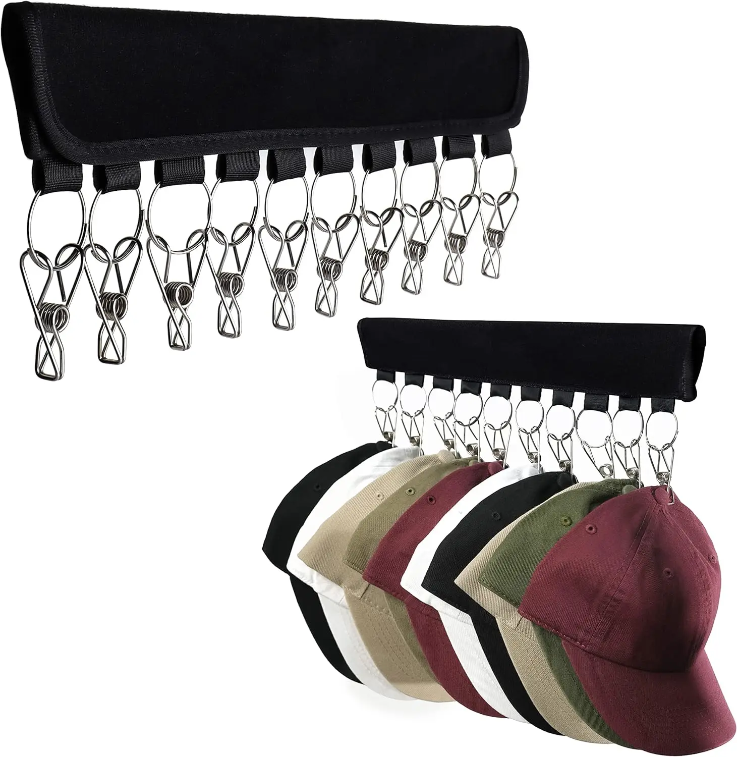 Foldable Hat Hanger Fabric Cap Towel Holders Stainless Steel Clips Multifunctional Clothes Hanger Wardrobe Clothing Organization