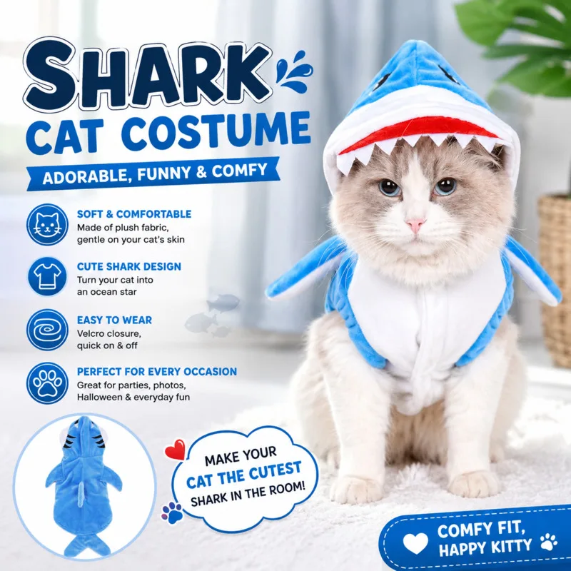 

Shark Pet Costume Clothes Cosplay Y2K Cute Kawaii Dog Hoodie For Small Dogs Cats Halloween Autumn Winter Puppy Outfit Clothes