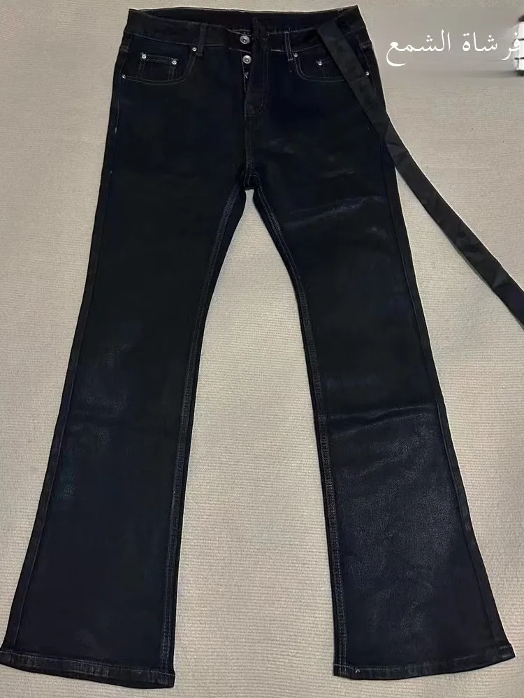 Hand Brushed Wax Jeans Straight Leg Slim Fit Men's Blue Denim Pants High Elasticity Long Trousers Trendy Casual Bootcut
