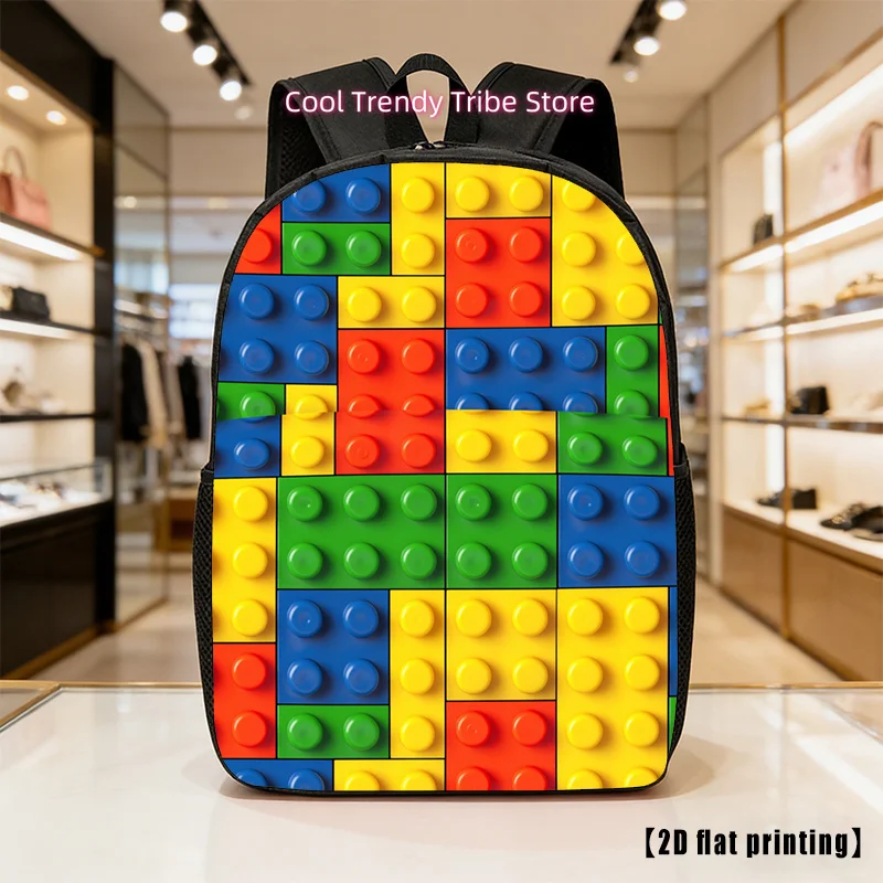 Building Blocks, Lightweight, Large-Capacity Unisex Backpack with Adjustable Shoulder Straps, Side Pockets, Suitable for Casual
