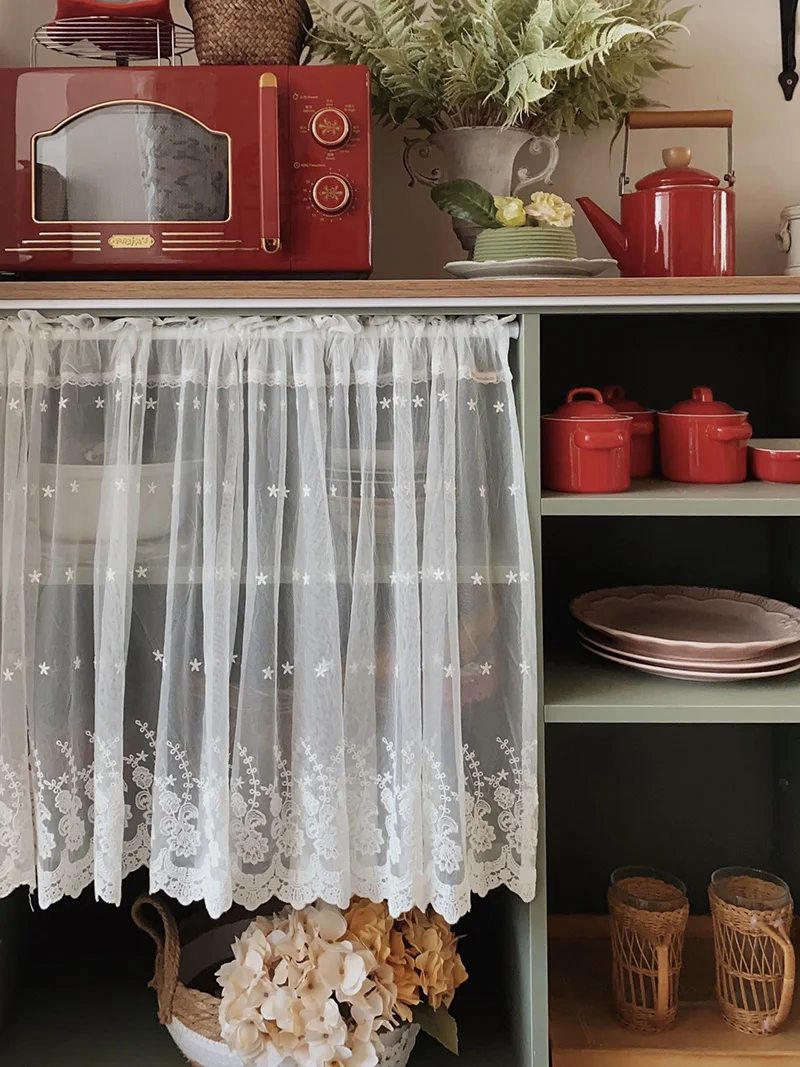 

Retro Lace Beautiful Half Curtains for Living Dining Room Bedroom Short Cabinet Kitchen Short Small Gauze Curtain