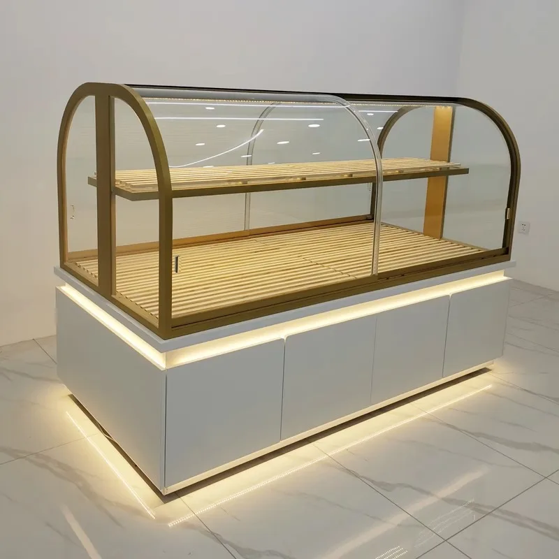 Customizable For Bakery Island Counter Shopping Mall Baking Cake Bread Dim Sum Retail Shop Design Glass Showcase Display Cabinet
