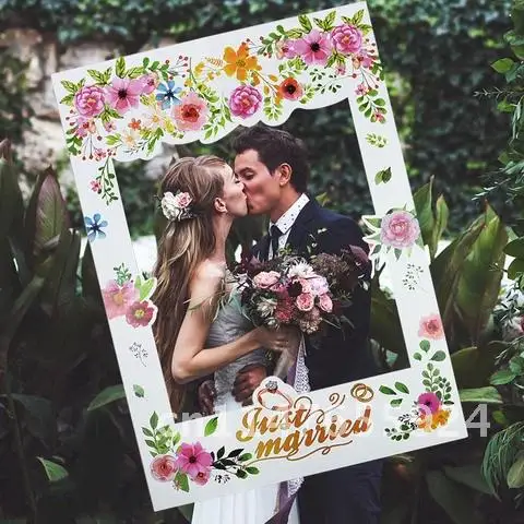 

Floral White Wedding Photo Frame Prop Just Married/Wedding Day Photo Booth Props For DIY Wedding Hen Bachelor Party Decoration