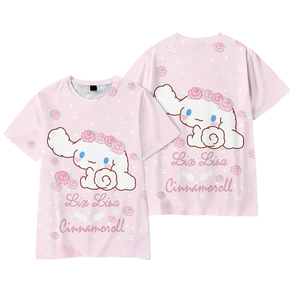 

New Anime Cinnamoroll Short-sleeved T-shirt Digital Printed Round Neck Clothing for Adults and Children Hello Kitty T-Shirt