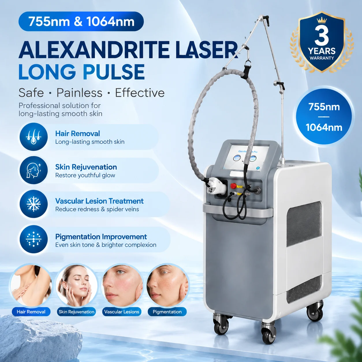 Long Pulse Hair Removal Machine Super High Power Extra Large Spot Salon Skin Care Device Short Pulse For Body Hair Epilation