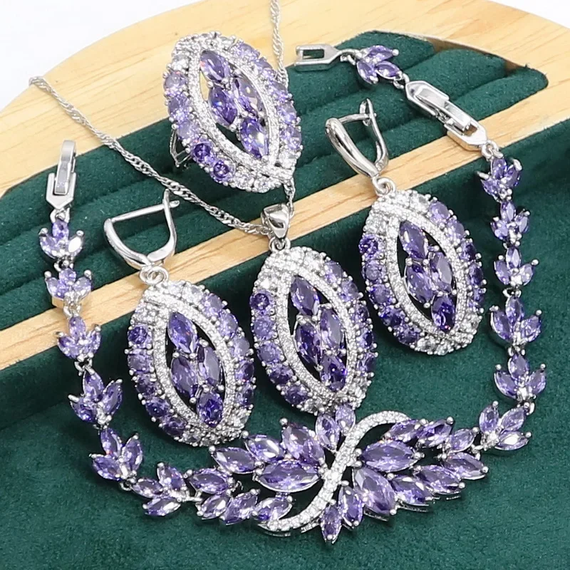 Luxurious Purple Amethyst Silver Plated Jewelry Set